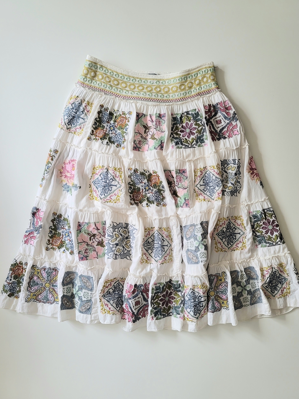 Johnny Was Biya Embroidered Cotton Midi Skirt M - Picture 11 of 11